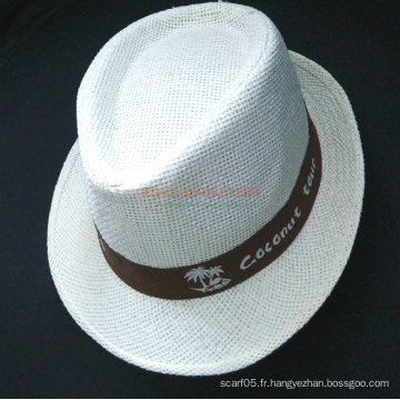 Chapeau de paille en papier de style Fedora avec logo imprimé